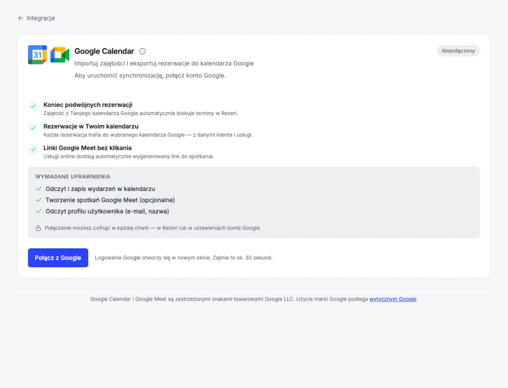 Integracja kalendarza z linkami do spotkań online