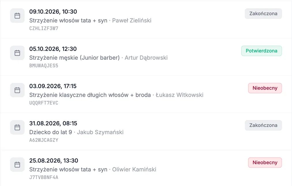 Historia klienta w bazie z etykietą „Nieobecny” zamiast statusu