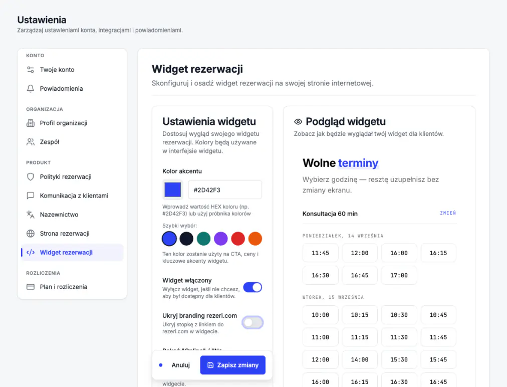 Ustawienia widgetu — przełącznik brandingu