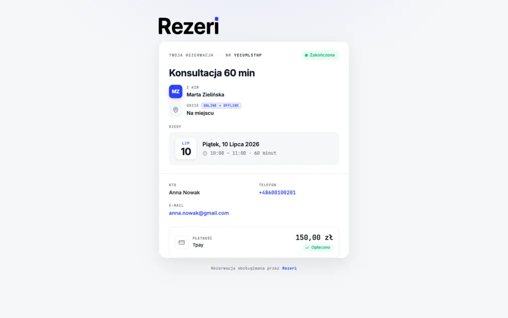 Przycisk „Dodaj do kalendarza” na stronie rezerwacji